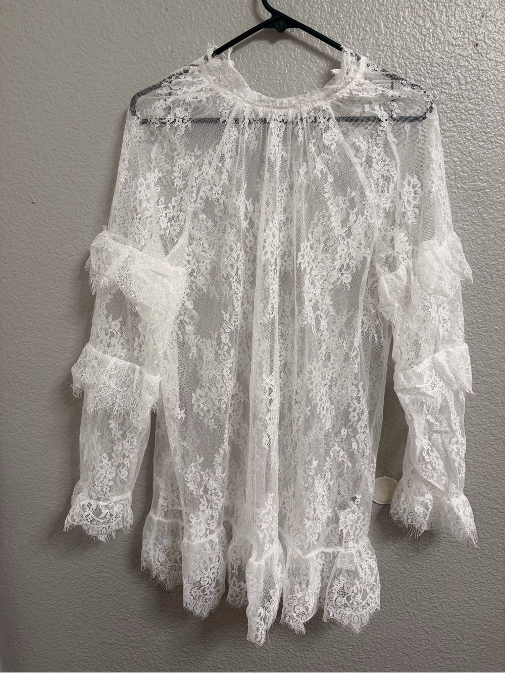 White Sheer Lace Ruffle Dress